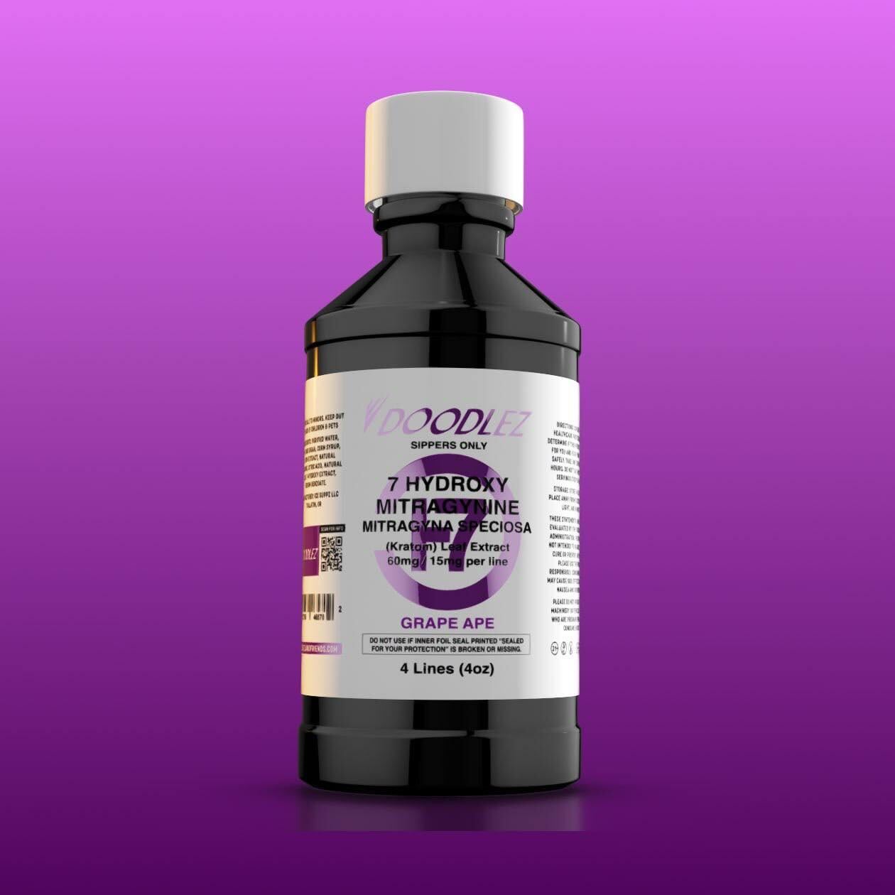 Doodlez 7-Hydroxy Kratom Syrup – 4oz Bottles, 60mg 7-OH – 4 Count Display Box