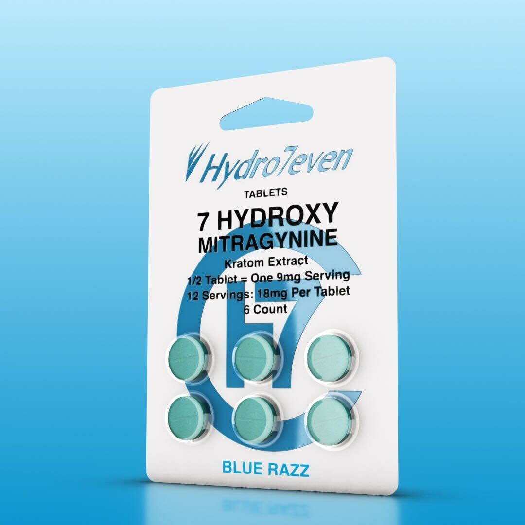 Doodlez 7-Hydroxy Kratom Tablets Display Box with 20 blister packs of 6 Blue Razz Chewable tablets each – 18mg 7-OH per tablet