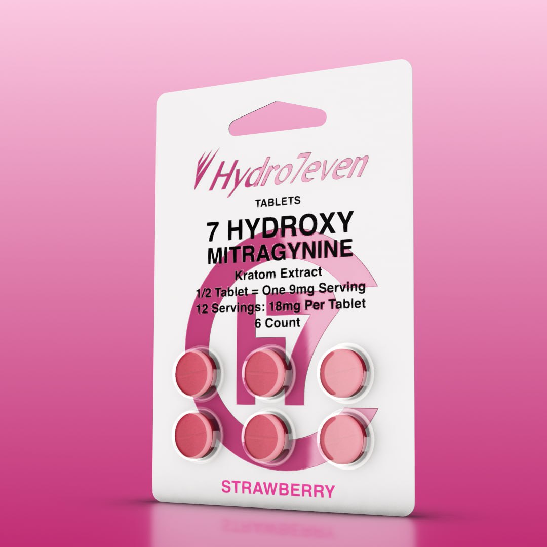 Doodlez 7-Hydroxy Kratom Tablets blister pack of 6 Strawberry Chewable tablets each – 18mg 7-OH per tablet