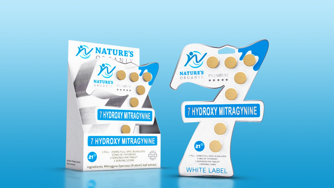 Nature’s Organix White Label 7-OH Kratom Tablets 250MG Display Box