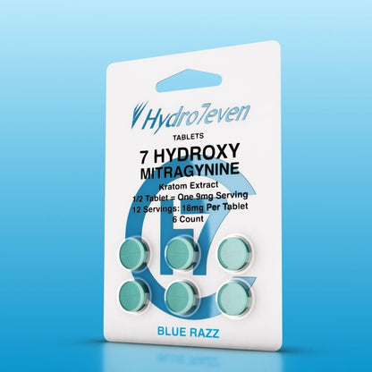 Doodlez 7-Hydroxy Kratom Tablets Display Box with 20 blister packs of 6 Blue Razz Chewable tablets each – 18mg 7-OH per tablet