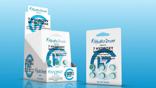 Doodlez 7-Hydroxy Kratom Tablets Display Box with 20 blister packs of 6 Blue Razz Chewable tablets each – 18mg 7-OH per tablet