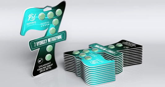 Nature’s Organix Black Label Cherry Kratom Tablets. 42mg 7-Hydroxy Mitragynine each, in a display box. 