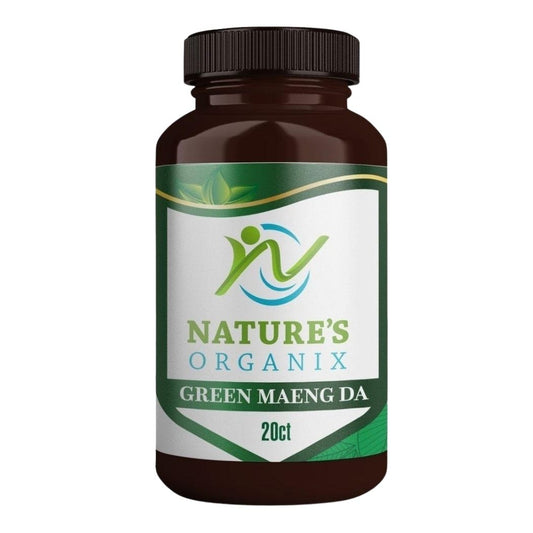 Bottle of Nature's Organix Capsules Green Maeng Da on a white background